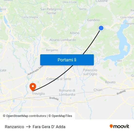 Ranzanico to Fara Gera D' Adda map