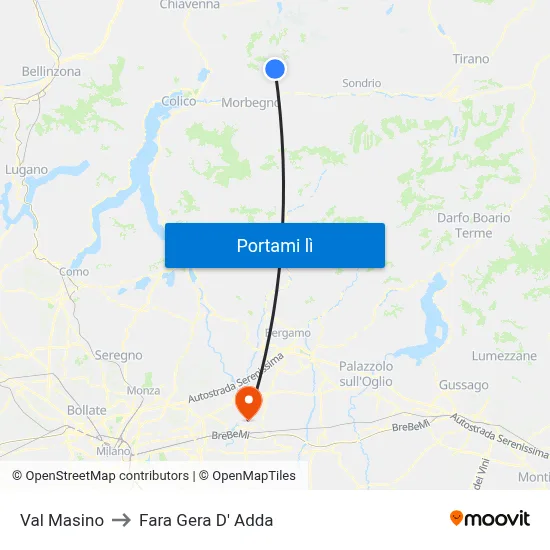 Val Masino to Fara Gera D' Adda map