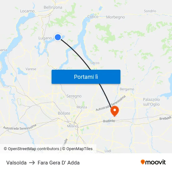 Valsolda to Fara Gera D' Adda map