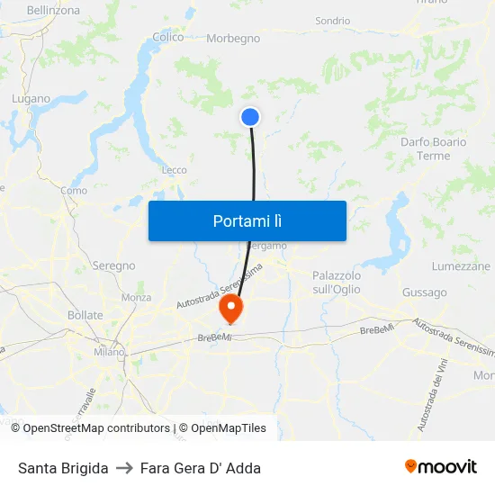 Santa Brigida to Fara Gera D' Adda map