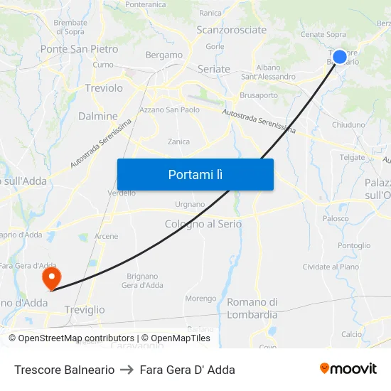 Trescore Balneario to Fara Gera D' Adda map