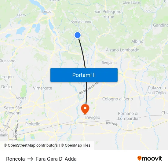 Roncola to Fara Gera D' Adda map