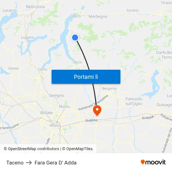 Taceno to Fara Gera D' Adda map