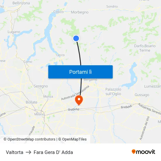 Valtorta to Fara Gera D' Adda map