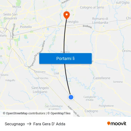 Secugnago to Fara Gera D' Adda map