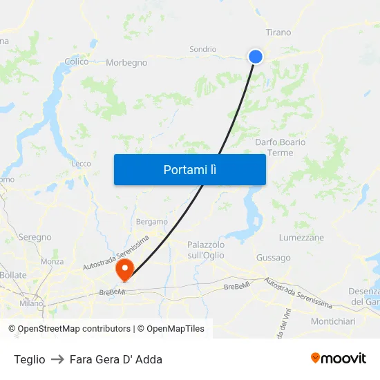 Teglio to Fara Gera D' Adda map