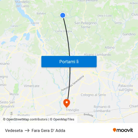Vedeseta to Fara Gera D' Adda map