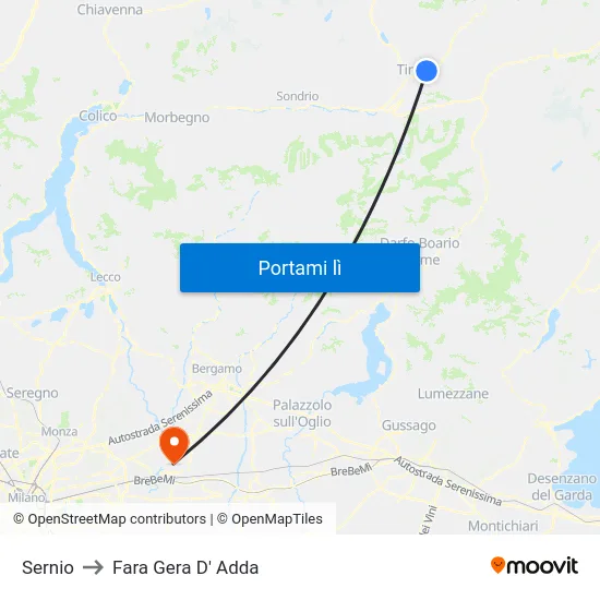 Sernio to Fara Gera D' Adda map