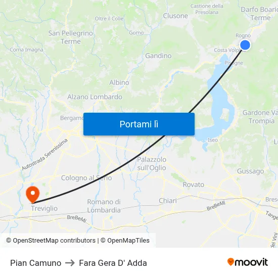 Pian Camuno to Fara Gera D' Adda map