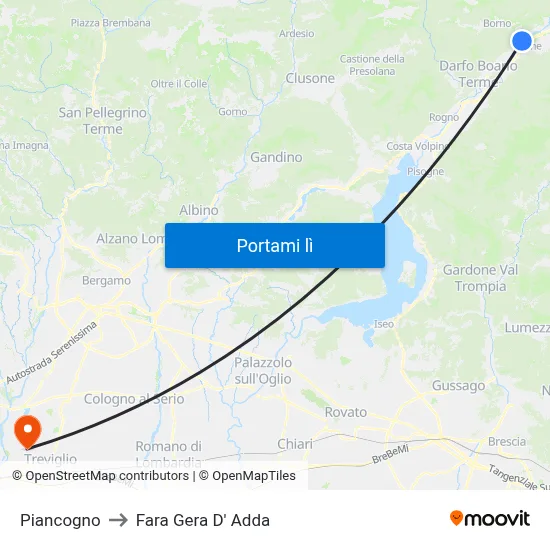 Piancogno to Fara Gera D' Adda map