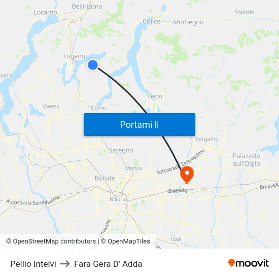 Pellio Intelvi to Fara Gera D' Adda map