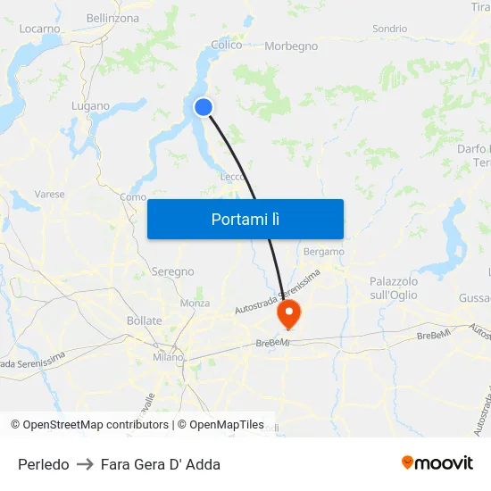 Perledo to Fara Gera D' Adda map