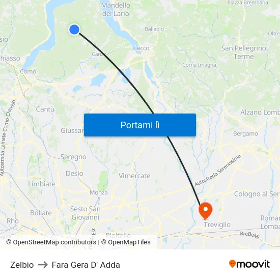 Zelbio to Fara Gera D' Adda map