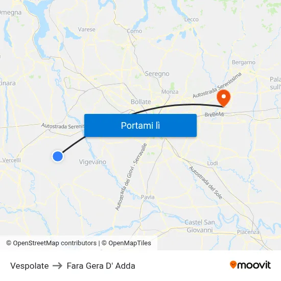 Vespolate to Fara Gera D' Adda map