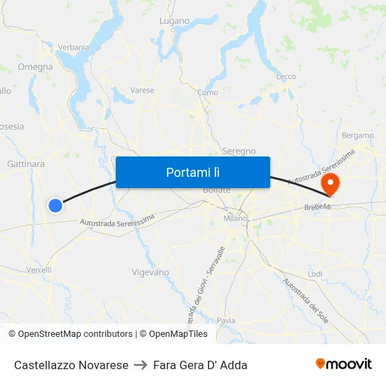 Castellazzo Novarese to Fara Gera D' Adda map