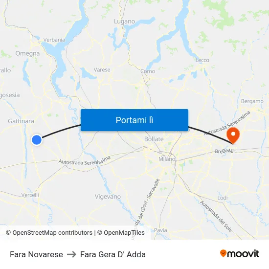 Fara Novarese to Fara Gera D' Adda map