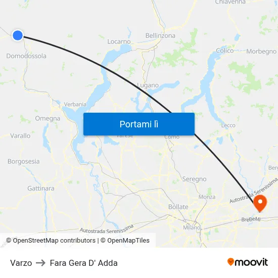 Varzo to Fara Gera D' Adda map
