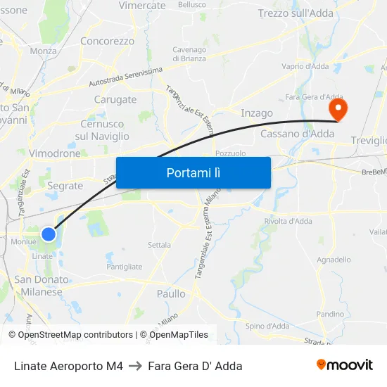 Linate Aeroporto M4 to Fara Gera D' Adda map