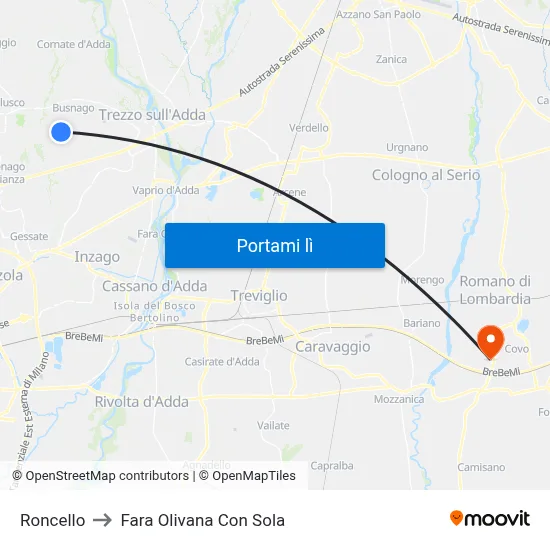 Roncello to Fara Olivana Con Sola map