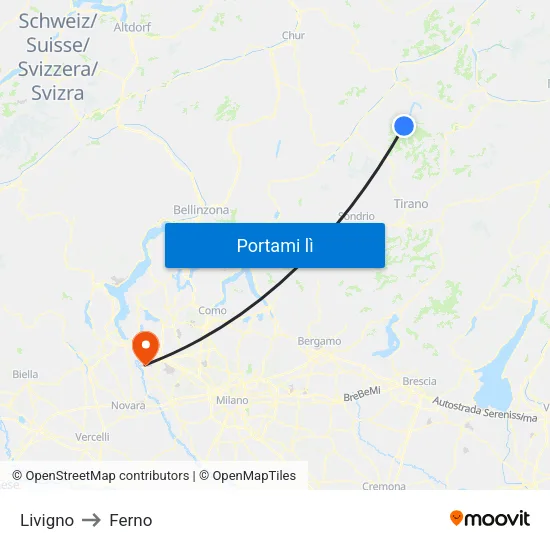 Livigno to Ferno map