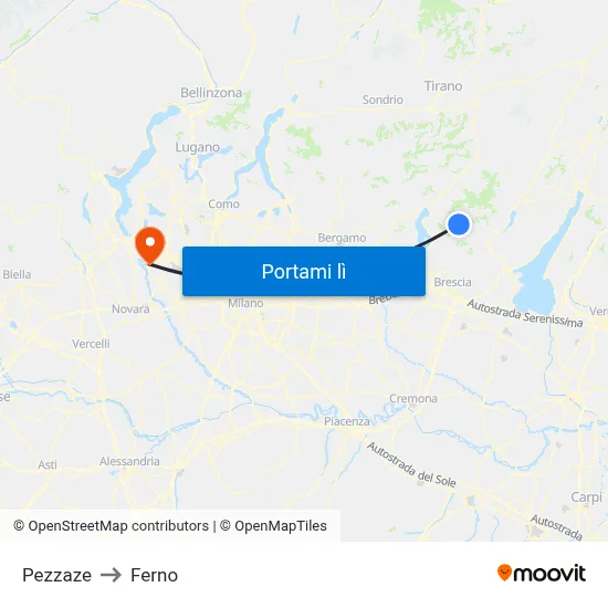 Pezzaze to Ferno map