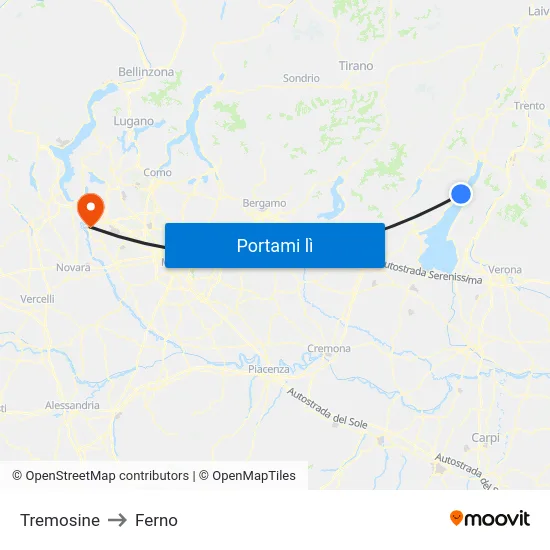 Tremosine to Ferno map
