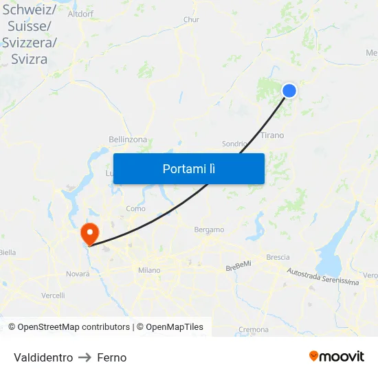 Valdidentro to Ferno map