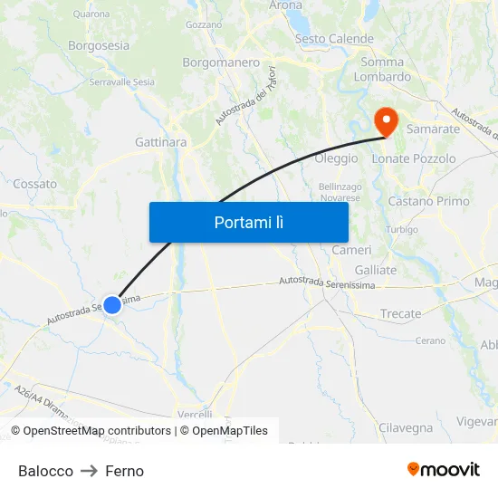Balocco to Ferno map