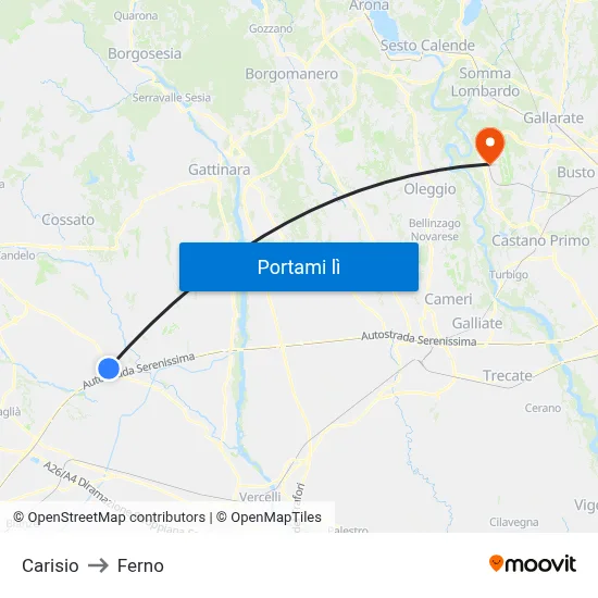 Carisio to Ferno map