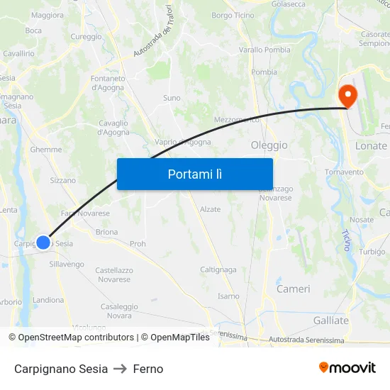 Carpignano Sesia to Ferno map