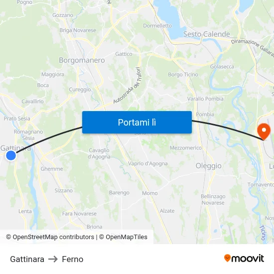 Gattinara to Ferno map