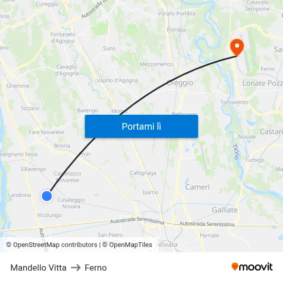 Mandello Vitta to Ferno map