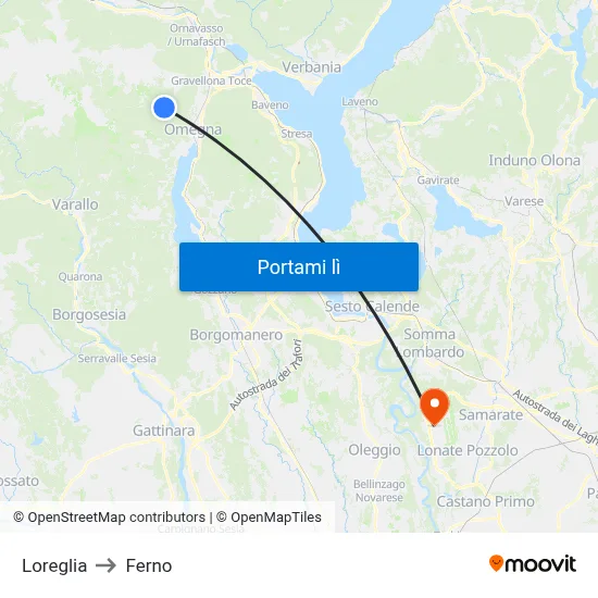 Loreglia to Ferno map