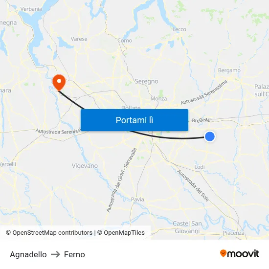 Agnadello to Ferno map