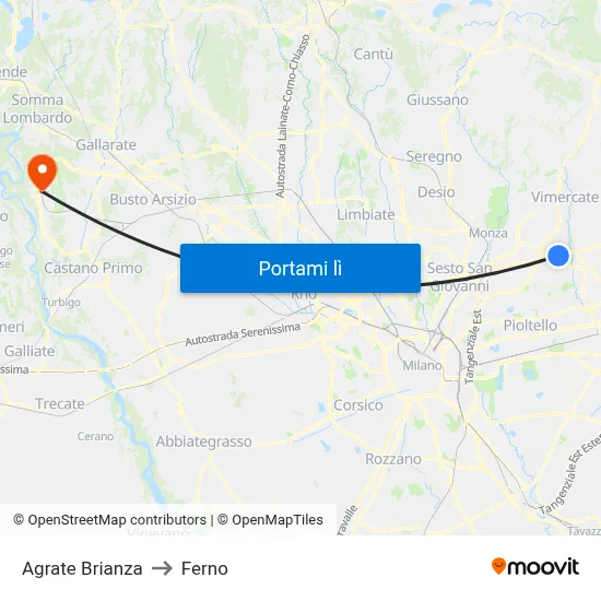 Agrate Brianza to Ferno map