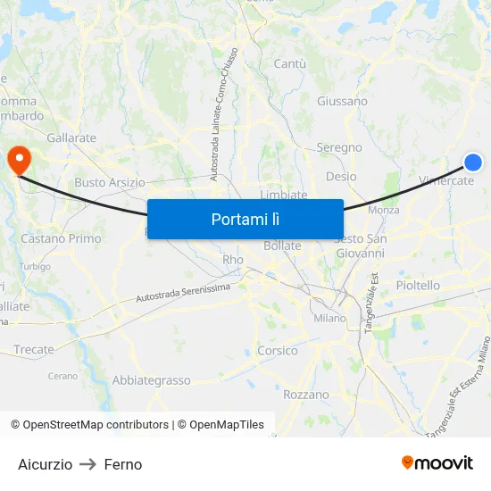 Aicurzio to Ferno map