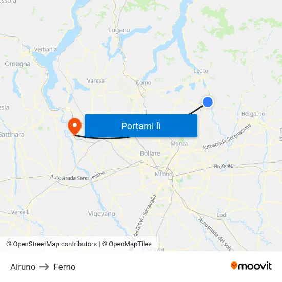 Airuno to Ferno map