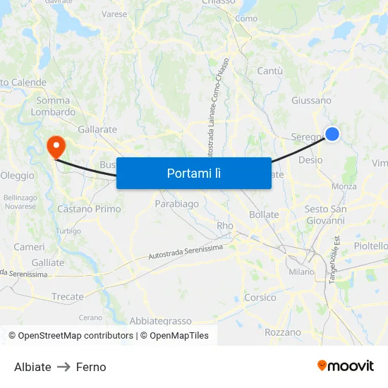 Albiate to Ferno map