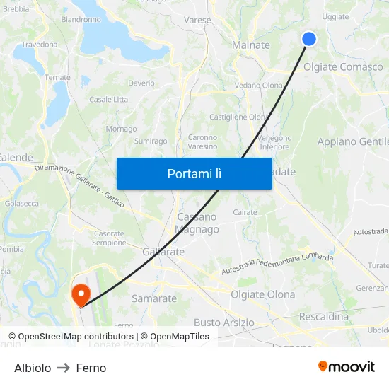 Albiolo to Ferno map