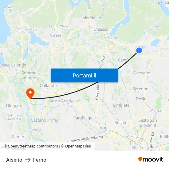 Alserio to Ferno map