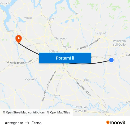 Antegnate to Ferno map
