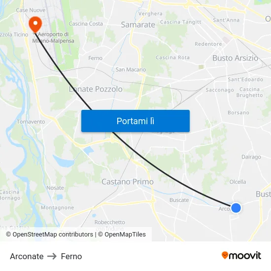 Arconate to Ferno map