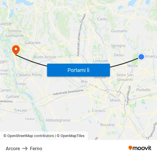 Arcore to Ferno map