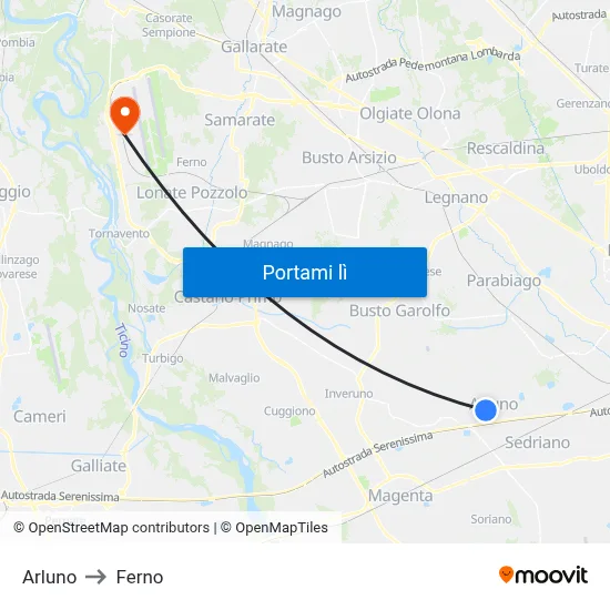 Arluno to Ferno map