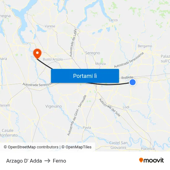 Arzago D' Adda to Ferno map