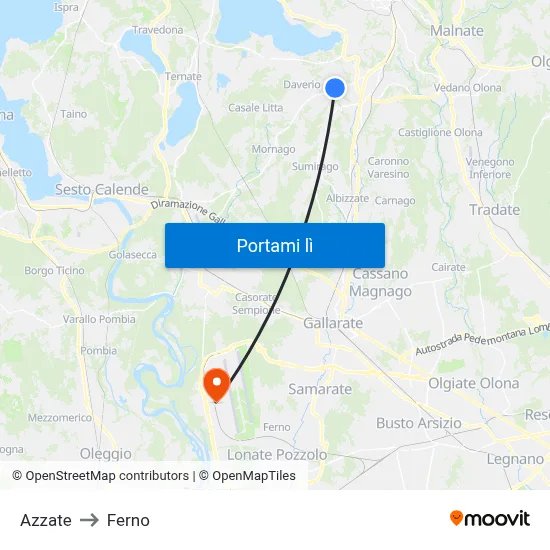 Azzate to Ferno map