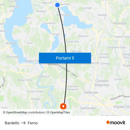 Bardello to Ferno map