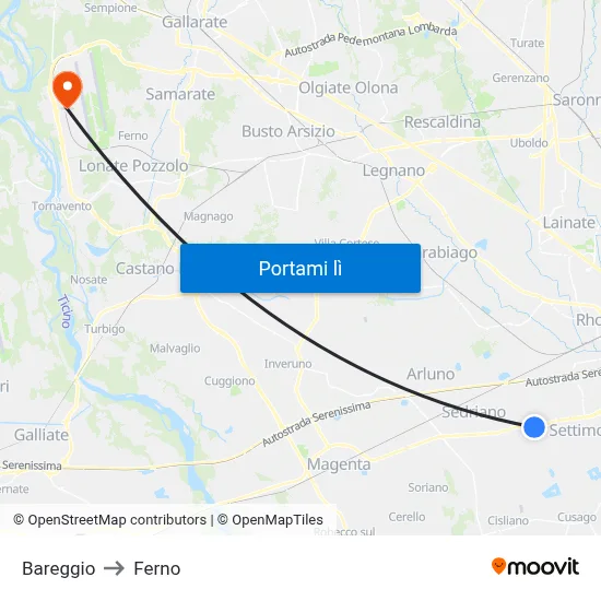Bareggio to Ferno map