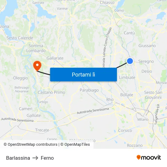 Barlassina to Ferno map