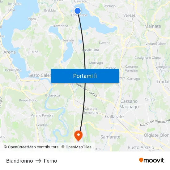 Biandronno to Ferno map